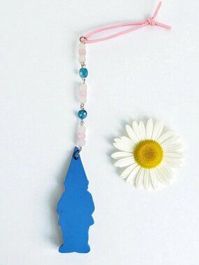 Whimsical Handmade Garden Gnome Gemstone Hanging Ornament Spring Decor